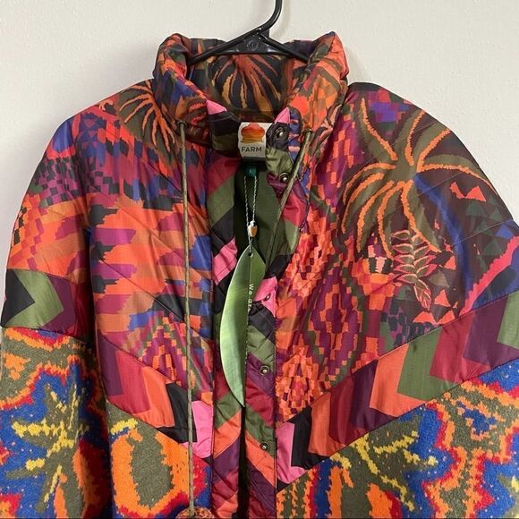 Revolve Farm Rio Anthropologie Pineapple Tapestry Puffer Poncho - Picture 10 of 15